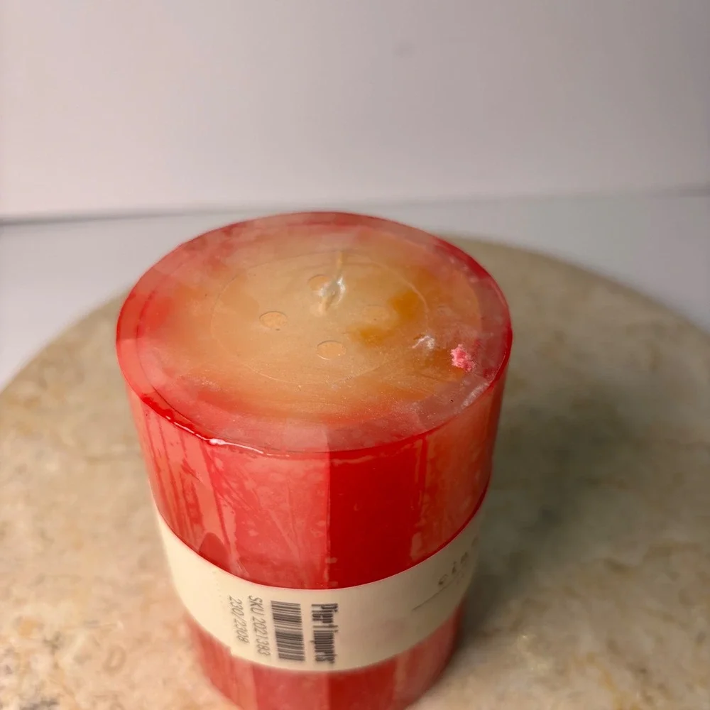 Pier 1 Imports Cinnamon Twist Pillar Candle 3x4 Red Scented Colonnade NEW